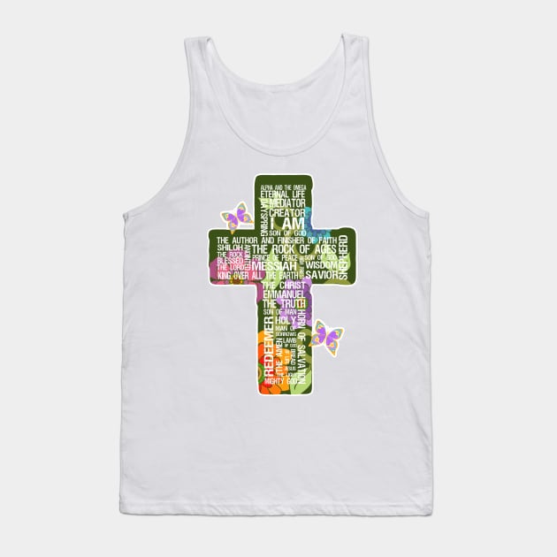 Floral Jesus Names Cross Tank Top by AlondraHanley